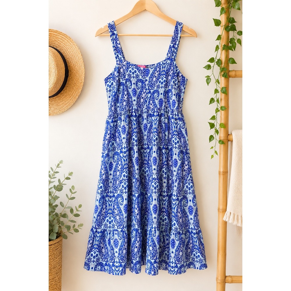 Simply Southern Blue Paisley Sundress Size Large Adjustable Strap Smocked Dress
